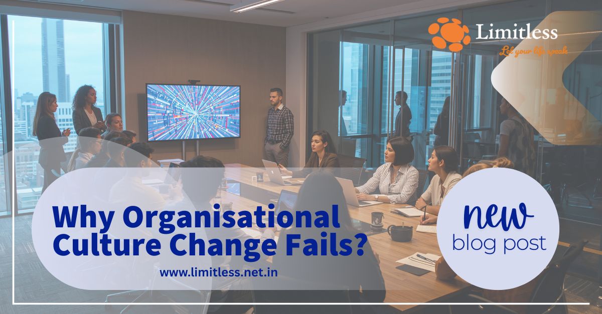 This is a header image for a blog that aims to explain, "Why Organisational Culture Transformation Fails?"